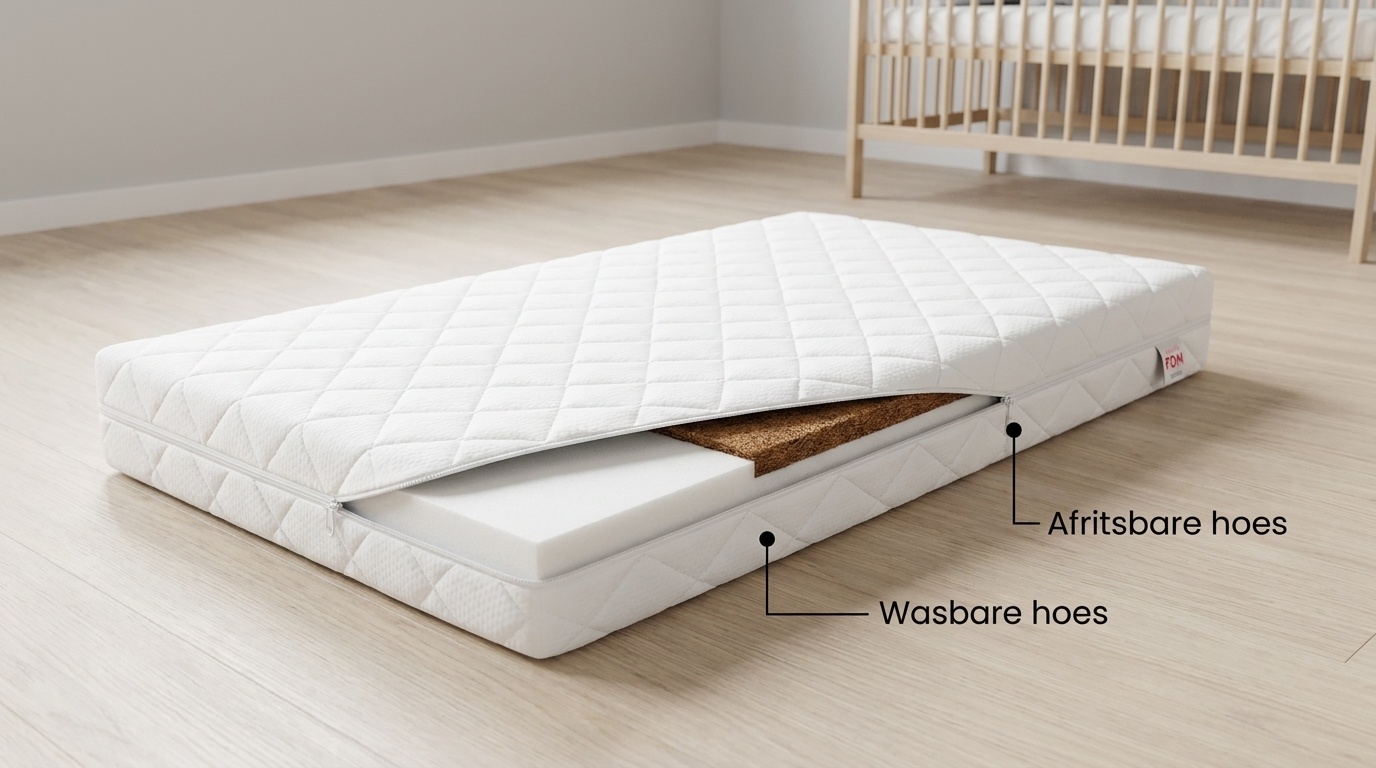 Kindermatras kokos 90x160cm, schuim & latex, wit