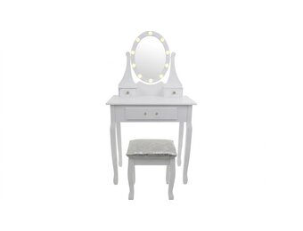Make-up tafel met LED spiegel - Wit, Grenen/MDF, 80x40x137cm