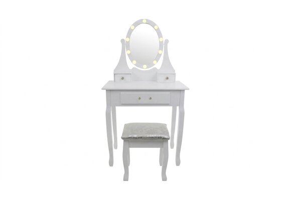 Make-up tafel met LED spiegel - Wit, Grenen/MDF, 80x40x137cm