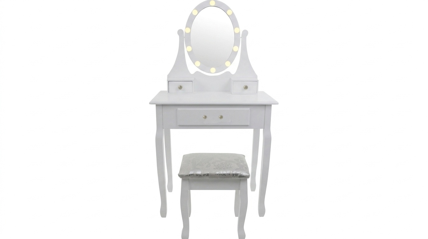 Make-up tafel met LED spiegel - Wit, Grenen/MDF, 80x40x137cm