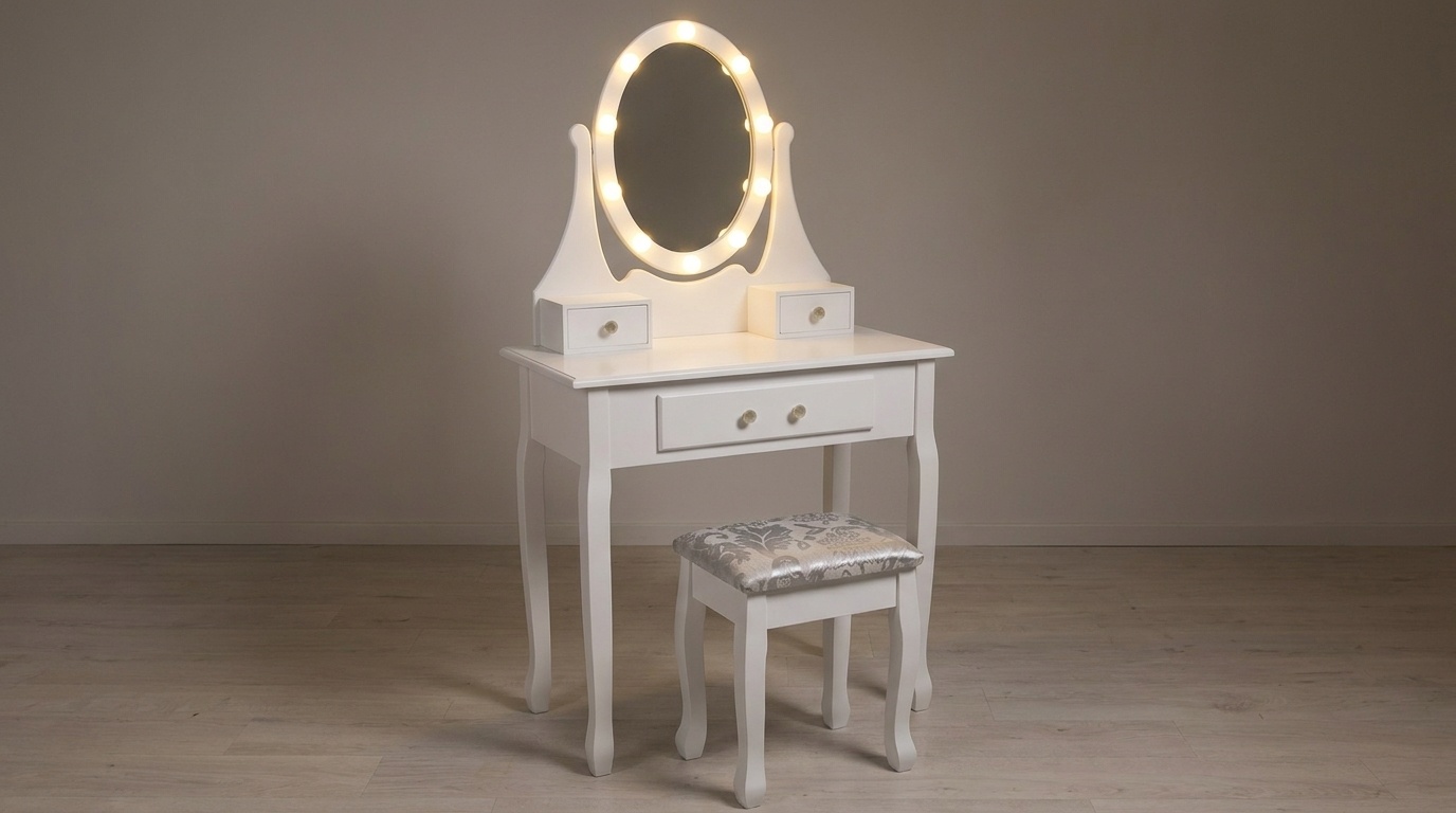 Make-up tafel met LED spiegel - Wit, Grenen/MDF, 80x40x137cm