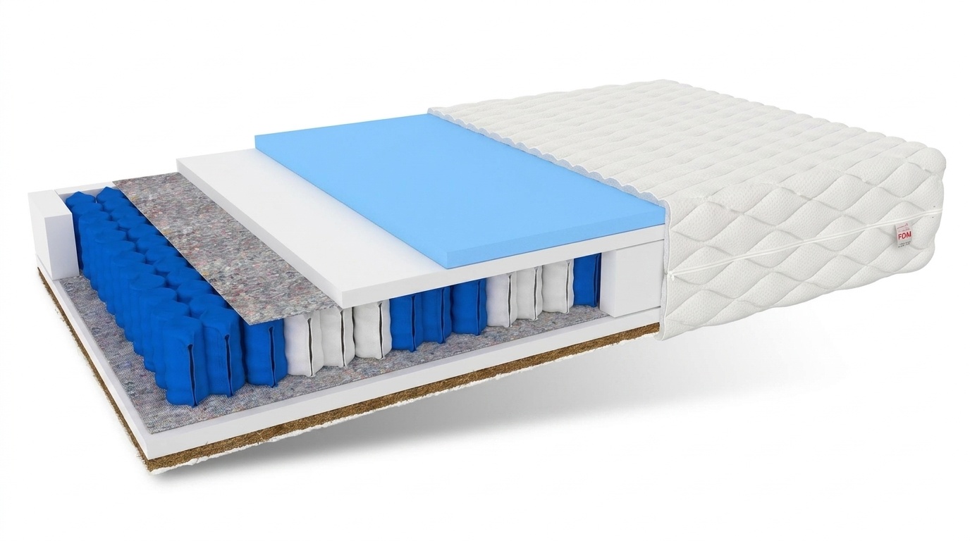 Ergonomisch matras 180x200 | 7 Zone Pocketvering, Kokos, Wit, 20cm