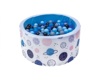 Ballenbak - stevige ballenbad -90 x 40 cm - 200 ballen Ø 7 cm - donkerblauw, grijs, zwart en lichtblauw