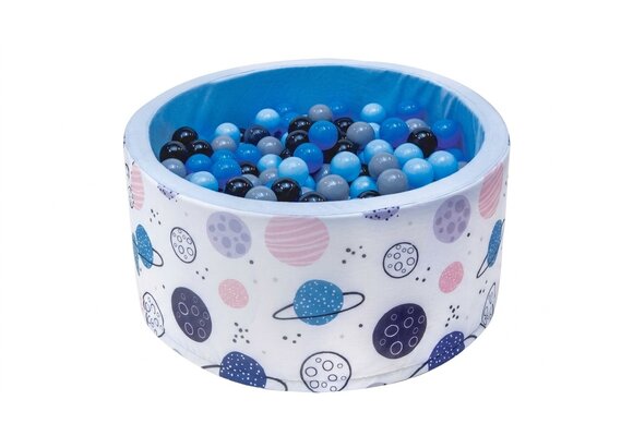 Ballenbak - stevige ballenbad -90 x 40 cm - 200 ballen Ø 7 cm - donkerblauw, grijs, zwart en lichtblauw
