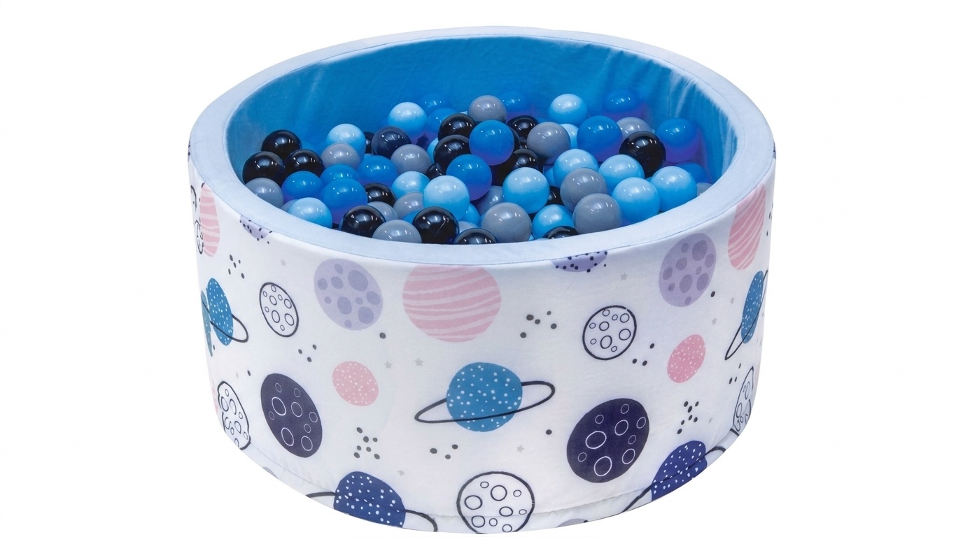 Ballenbak - stevige ballenbad -90 x 40 cm - 200 ballen Ø 7 cm - donkerblauw, grijs, zwart en lichtblauw