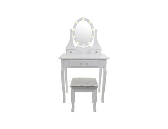 Witte kaptafel met lades - 80x40x137cm | Grenen & MDF | LED Spiegel