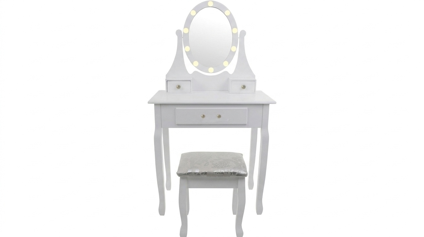 Witte kaptafel met lades - 80x40x137cm | Grenen & MDF | LED Spiegel