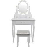 Witte kaptafel met lades - 80x40x137cm | Grenen & MDF | LED Spiegel