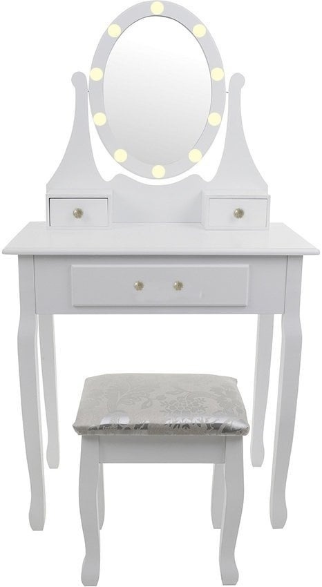 Witte kaptafel met lades - 80x40x137cm | Grenen & MDF | LED Spiegel