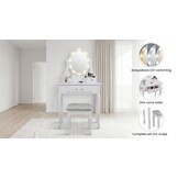 Witte kaptafel met lades - 80x40x137cm | Grenen & MDF | LED Spiegel