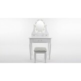 Witte kaptafel met lades - 80x40x137cm | Grenen & MDF | LED Spiegel