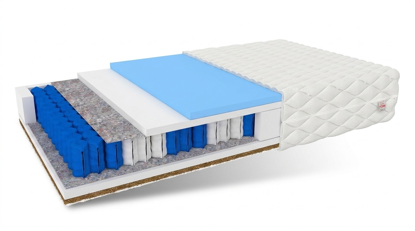 Matras kokos 180x200 | 7-zone pocketvering, 20cm dik, wit