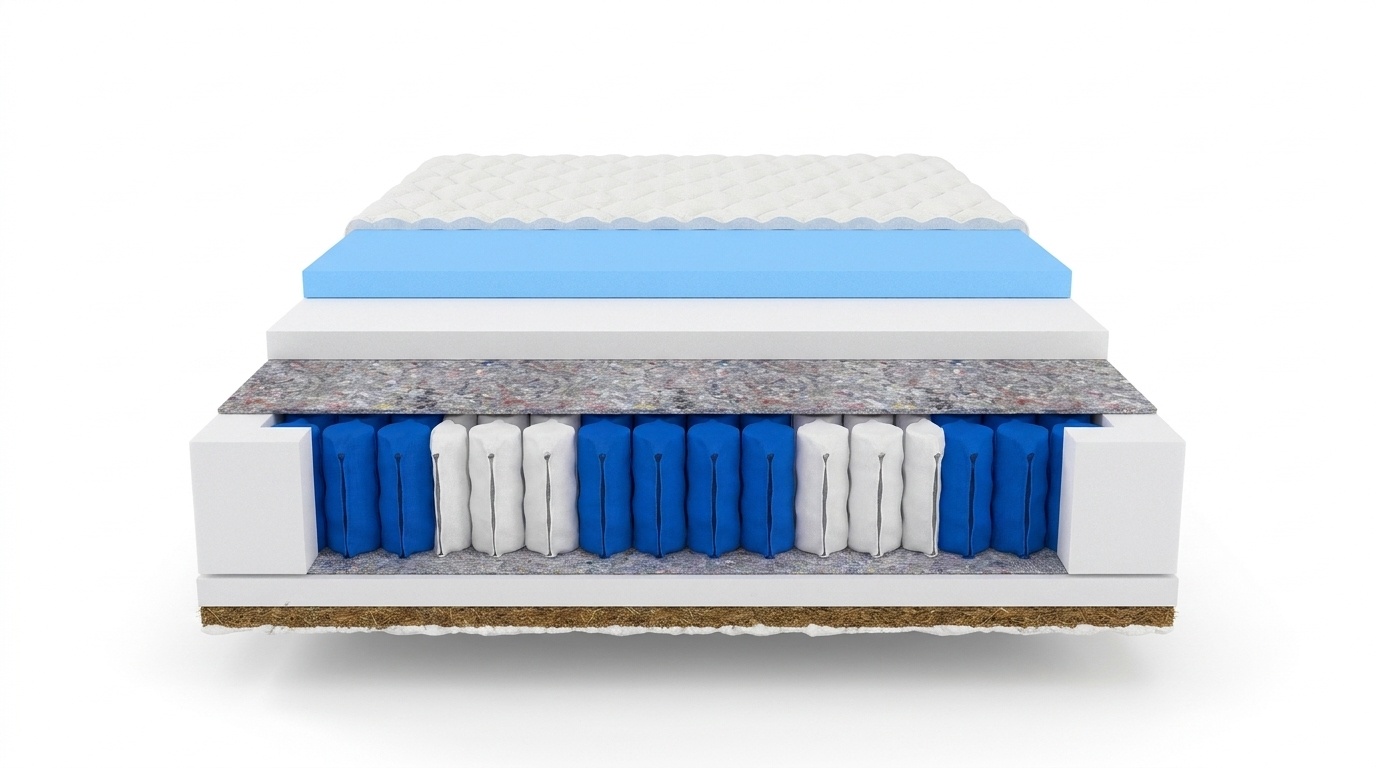 Matras kokos 180x200 | 7-zone pocketvering, 20cm dik, wit