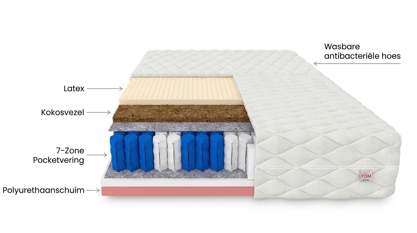 Matras 22cm H4 H3 - 140x200 pocketvering wit latex