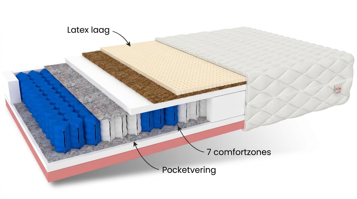 Matras 22cm H4 H3 - 140x200 pocketvering wit latex