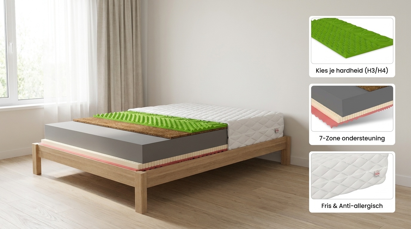 Schuim matras H3 + H4 140x200cm dikte 22cm 7 zones GEHEUGEN