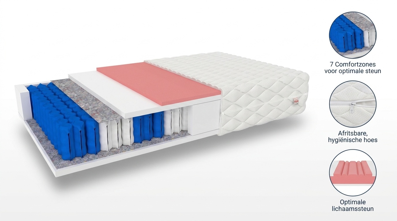 Matras 200x200 pocketvering | 7-zone | Wit | 19cm