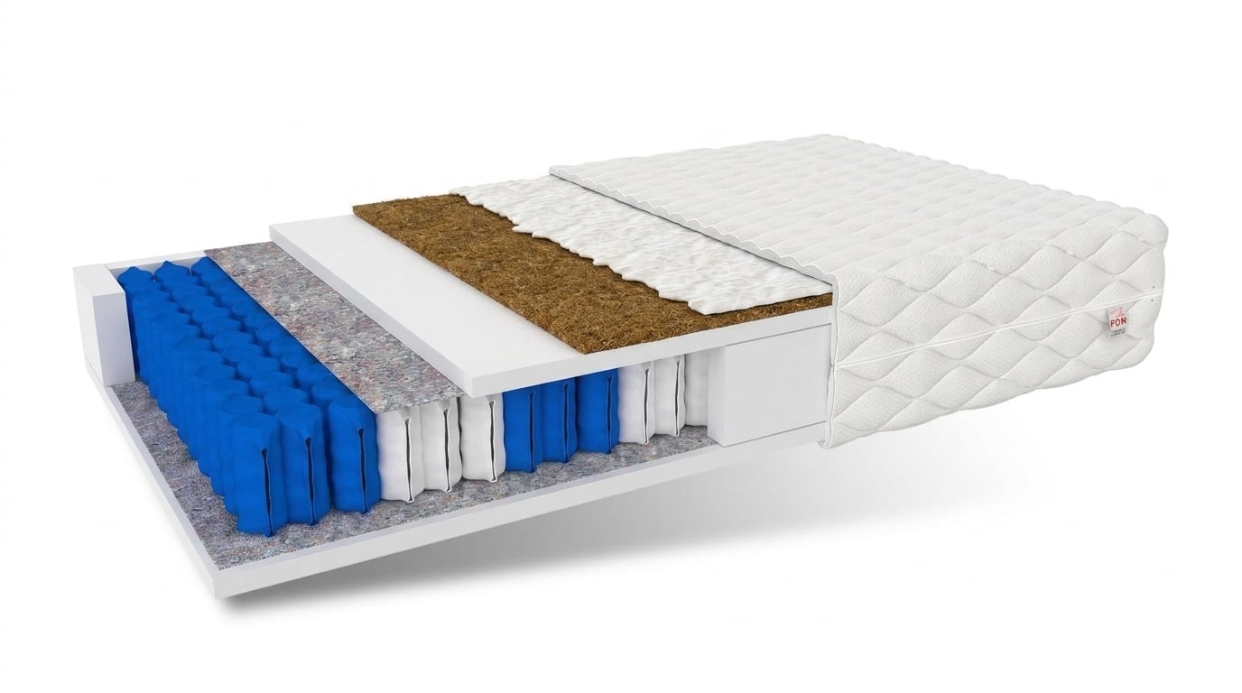 Matras 140x200 kokos, 7-zone pocketvering, 18 cm dik