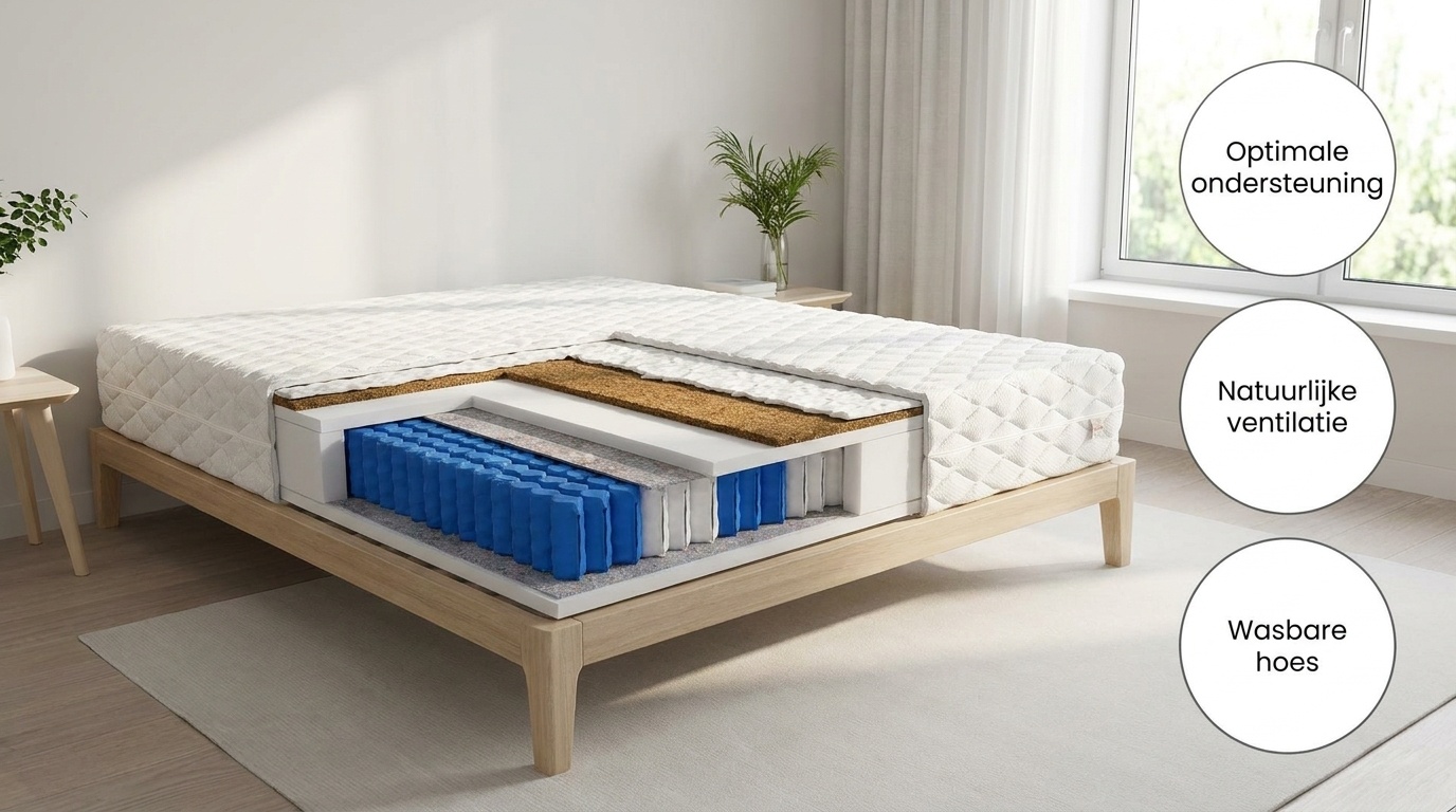 Matras 140x200 kokos, 7-zone pocketvering, 18 cm dik
