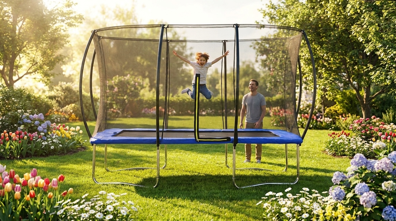 Trampoline rechthoekig - 180x270cm - met veiligheidsnet - blauw
