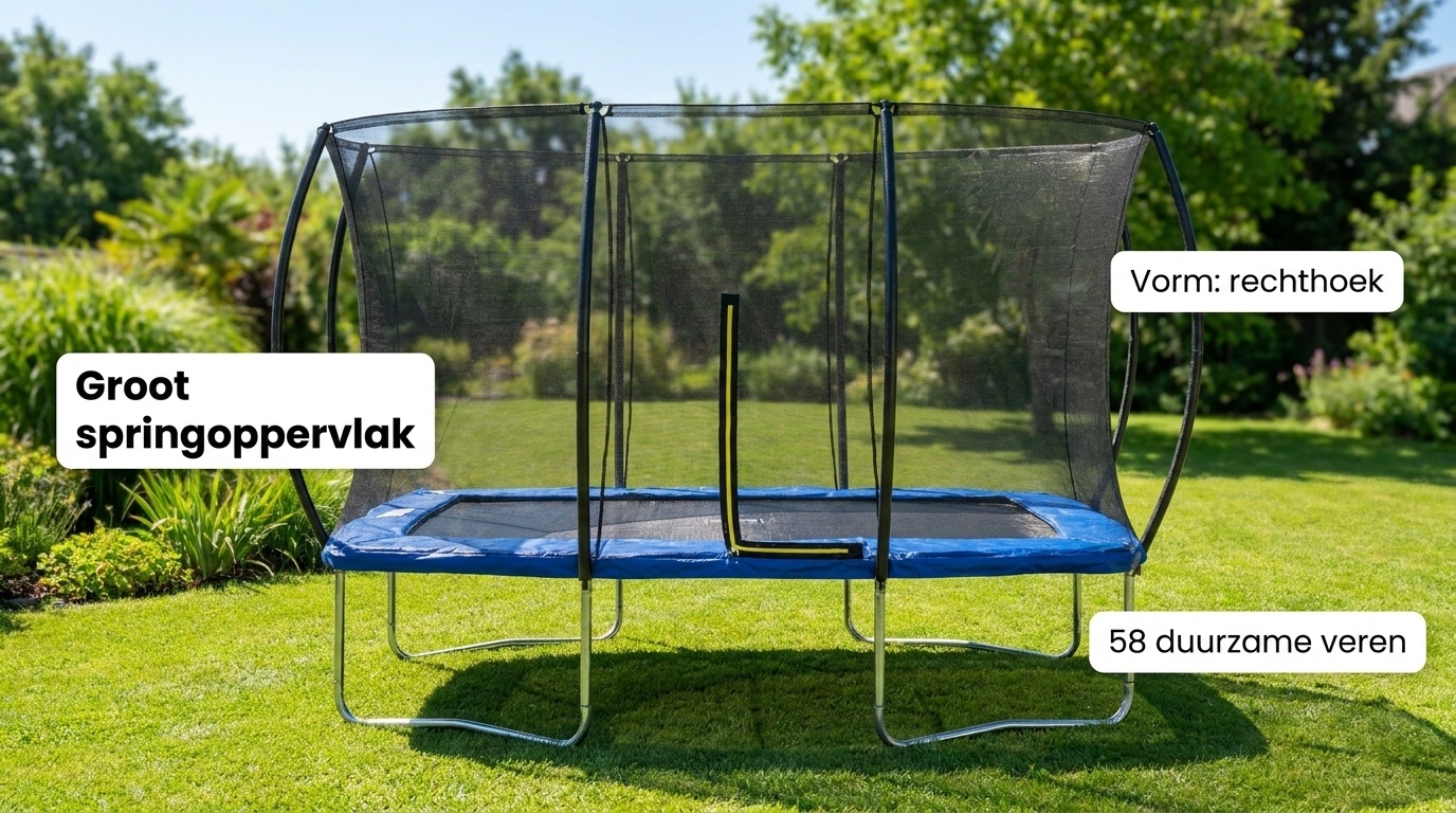 Trampoline rechthoekig - 180x270cm - met veiligheidsnet - blauw