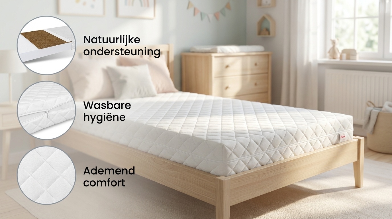 Kinder matras 80x180cm met kokoslaag & wasbare hoes