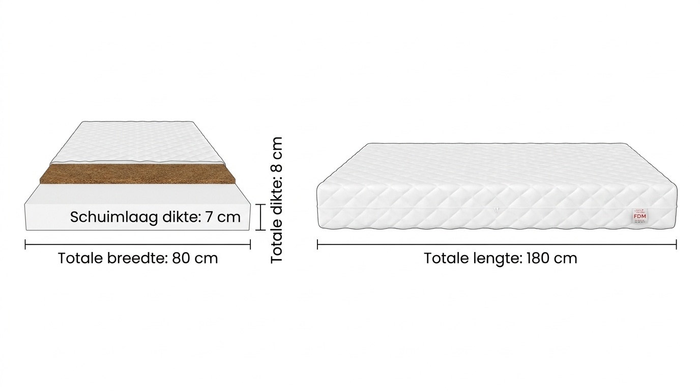 Kinder matras 80x180cm met kokoslaag & wasbare hoes