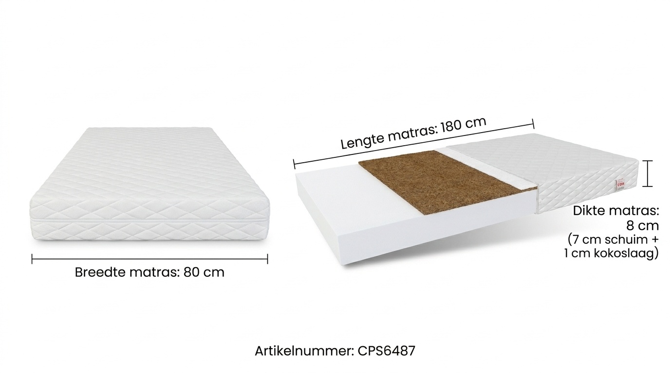 Kinder matras schuim - 80x180cm -met kokoslaag