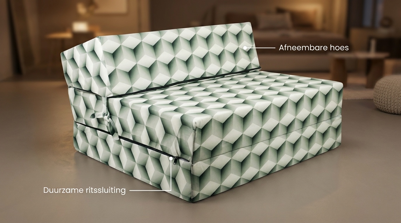 Logeerbed kubusprint - Opvouwbaar matras 90x200x15 cm Groen/Wit Foam