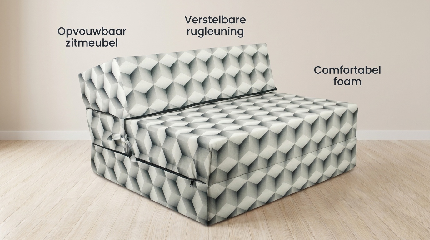 Logeerbed kubusprint - Opvouwbaar matras 90x200x15 cm Groen/Wit Foam