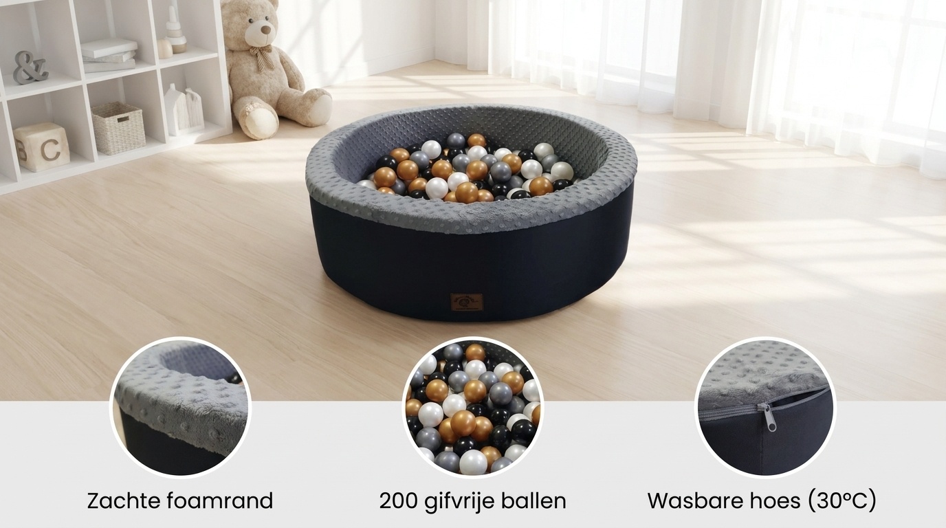 Ballenbak grafiet - 90 x 30 cm - 200 ballen Ø 7 cm - Multi gekleurde ballen