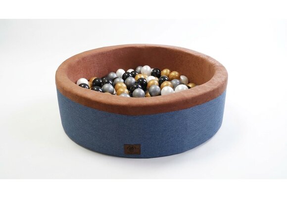 Blauwe ballenbad - stevige ballenbak - 90 x 30 cm - 200 ballen Ø 7 cm - wit, goud, zilver, zwart