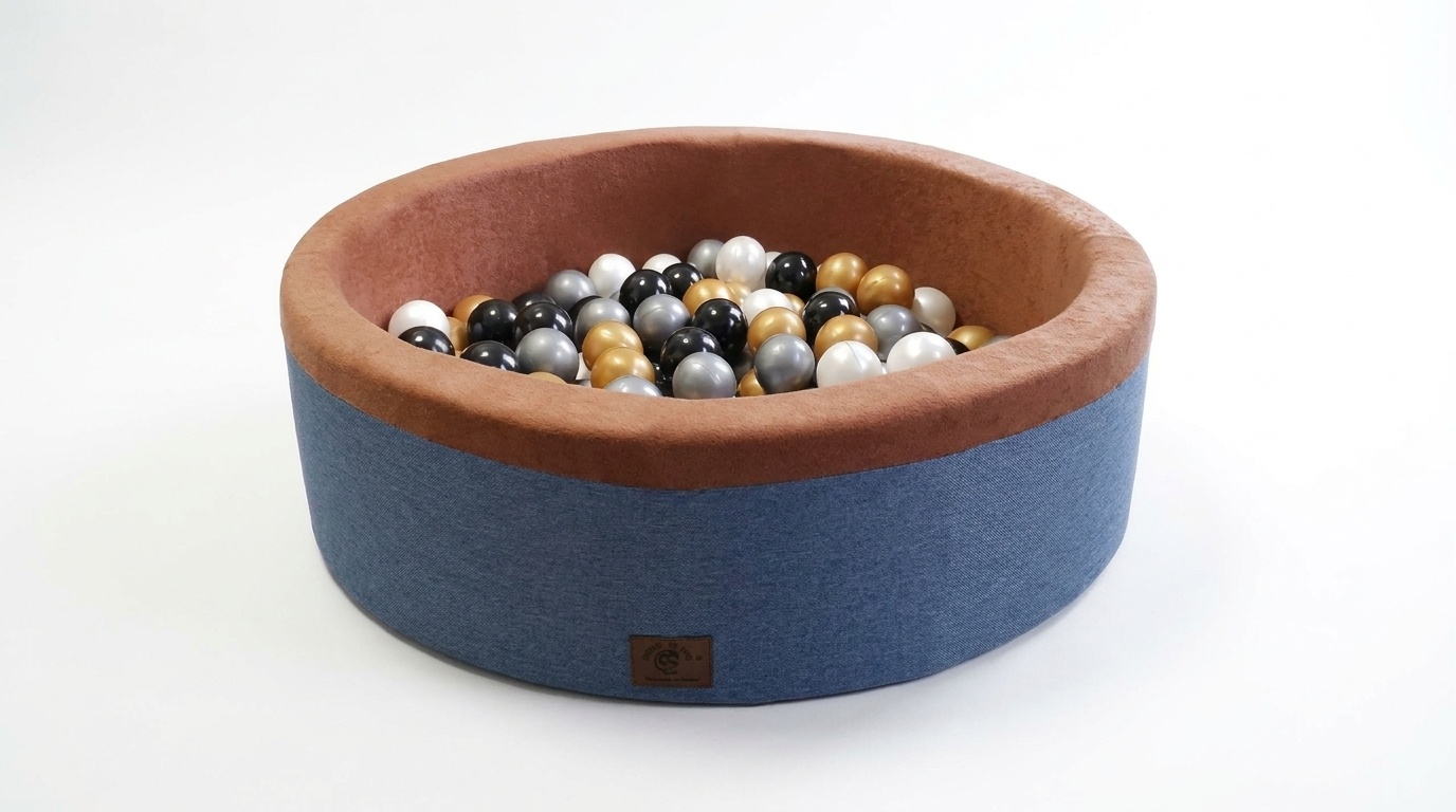 Blauwe ballenbad - stevige ballenbak - 90 x 30 cm - 200 ballen Ø 7 cm - wit, goud, zilver, zwart
