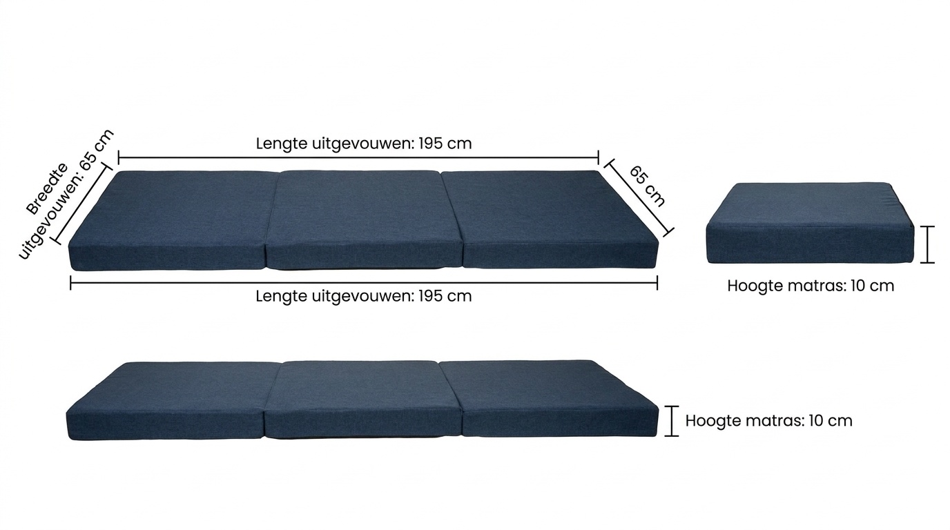 Logeermatras opvouwbaar Navy Blue | 195x65x10cm Foam
