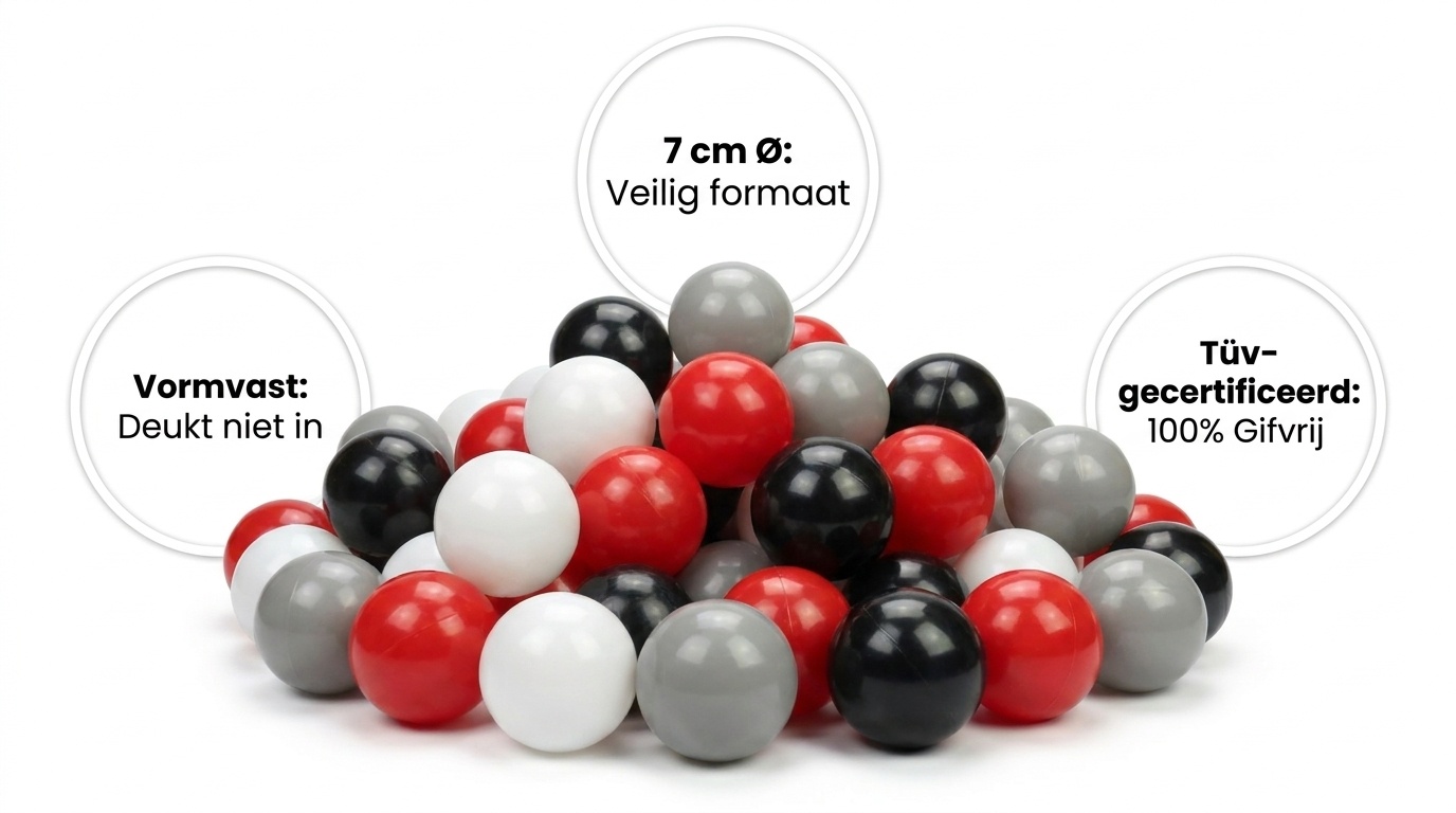 Ballenbak ballen 300 stuks 7cm, wit, rood, grijs, zwart