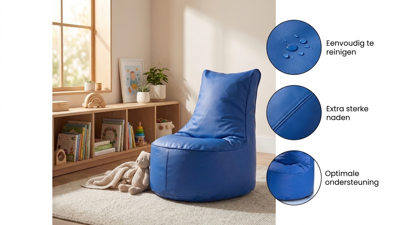 Zitzak kind 75cm blauw kunstleer