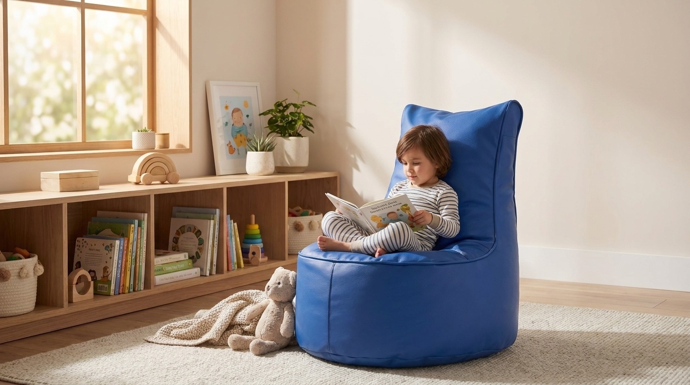 Zitzak kind 75cm blauw kunstleer