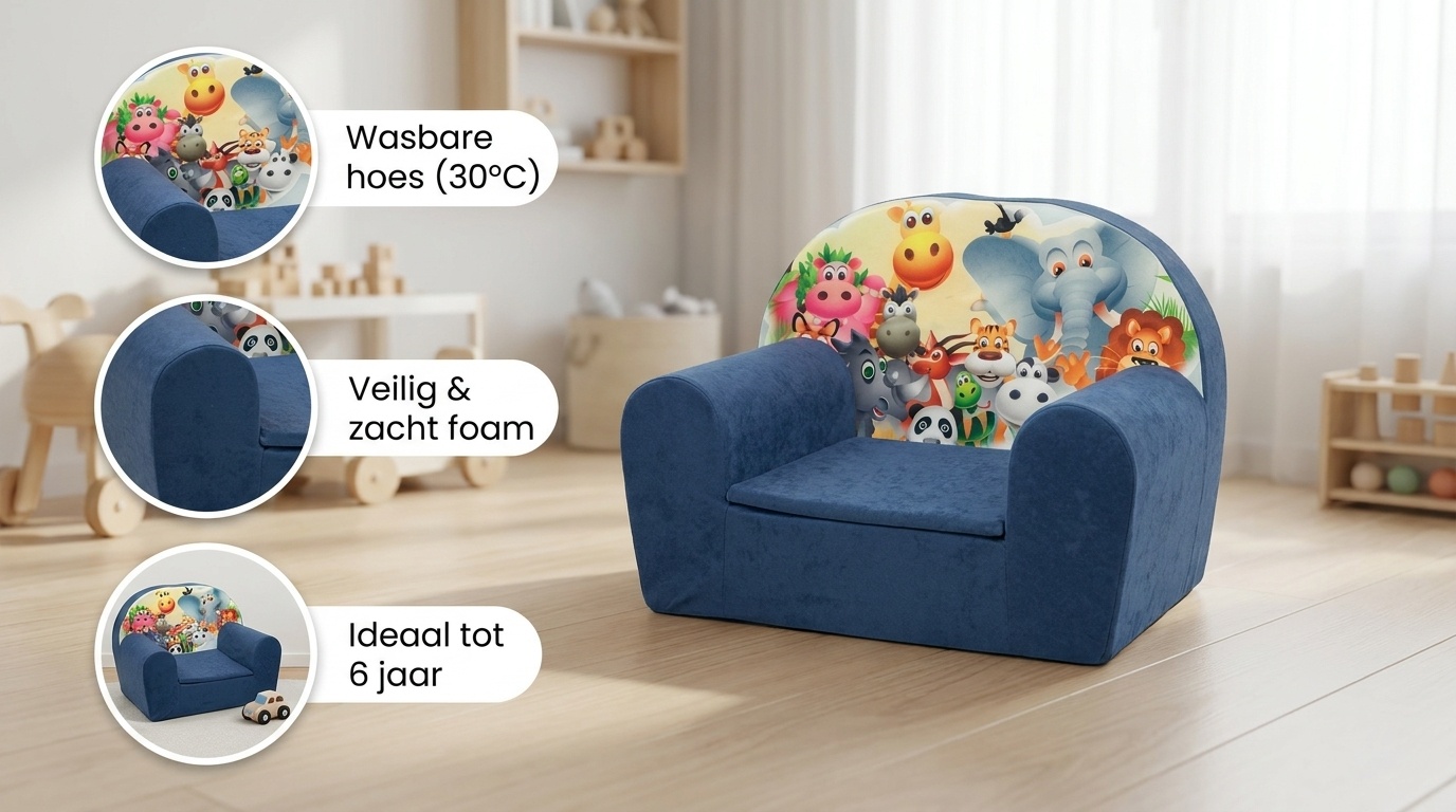 Luxe kinderstoel - kinderfauteuil - sofa - 60 x 45 - donker blauw - Madagaskar