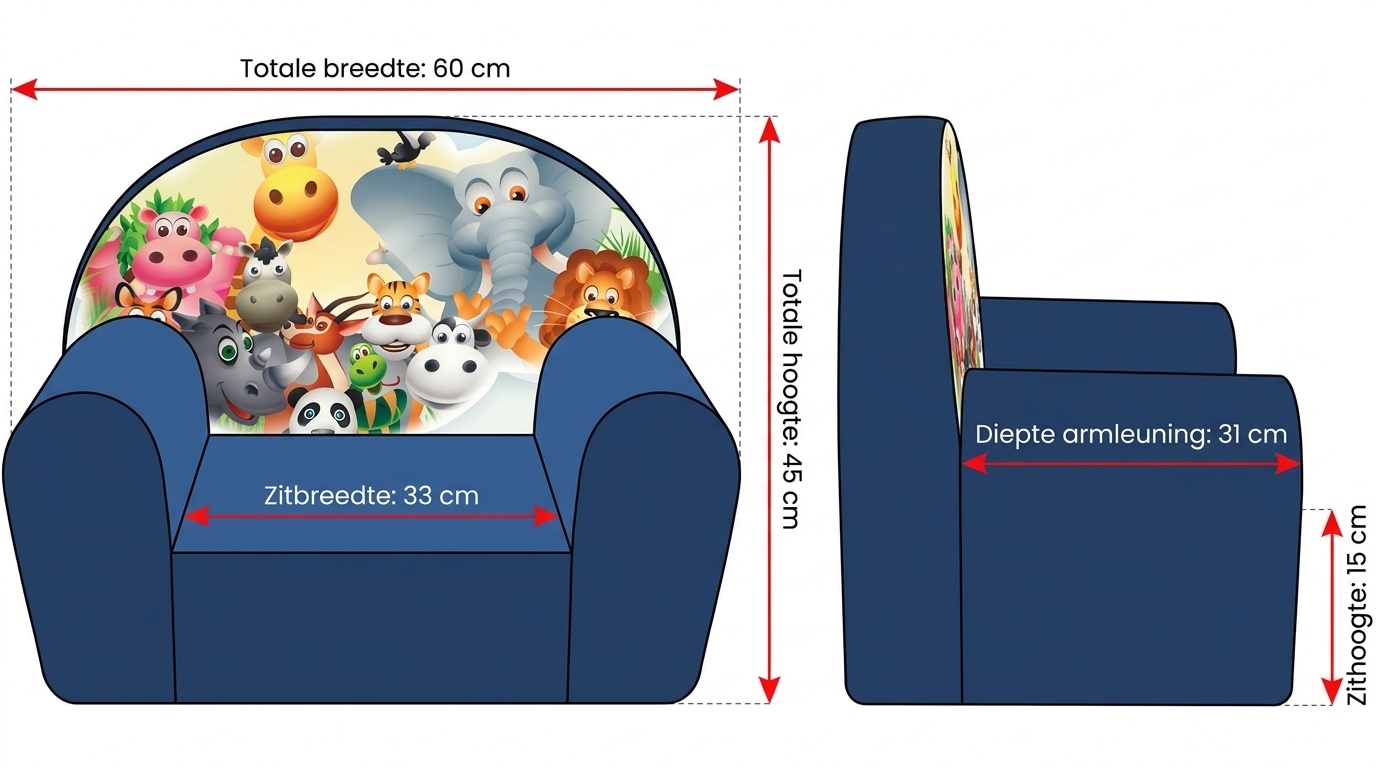 Luxe kinderstoel - kinderfauteuil - sofa - 60 x 45 - donker blauw - Madagaskar