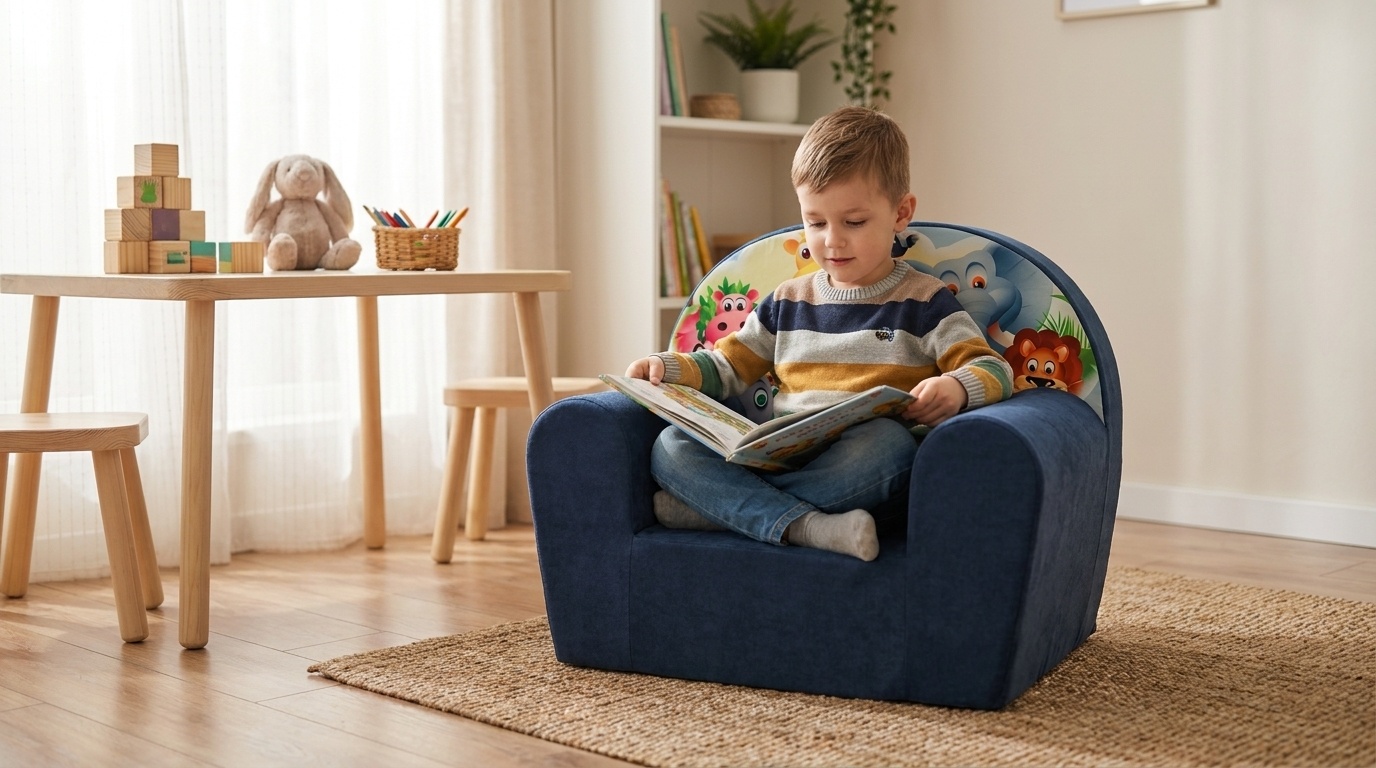Luxe kinderstoel - kinderfauteuil - sofa - 60 x 45 - donker blauw - Madagaskar