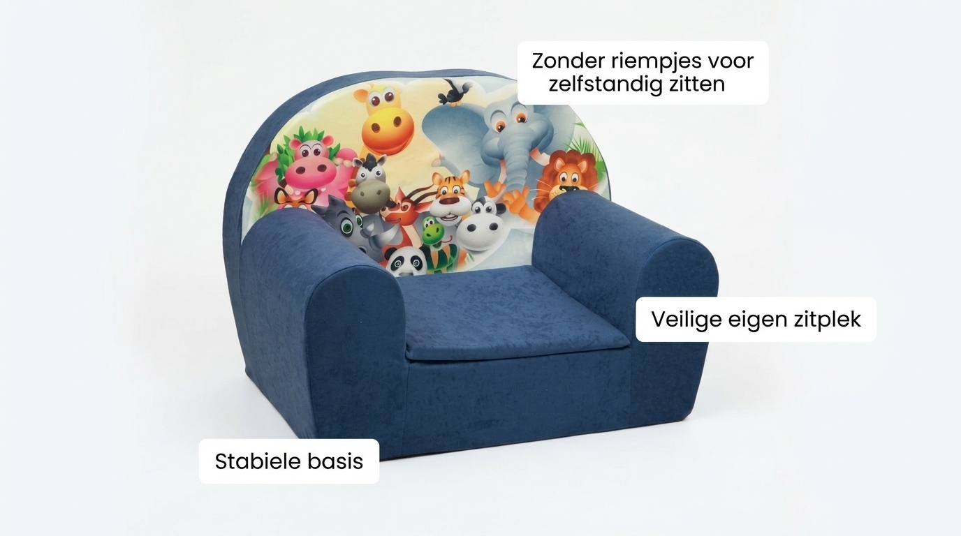 Luxe kinderstoel - kinderfauteuil - sofa - 60 x 45 - donker blauw - Madagaskar