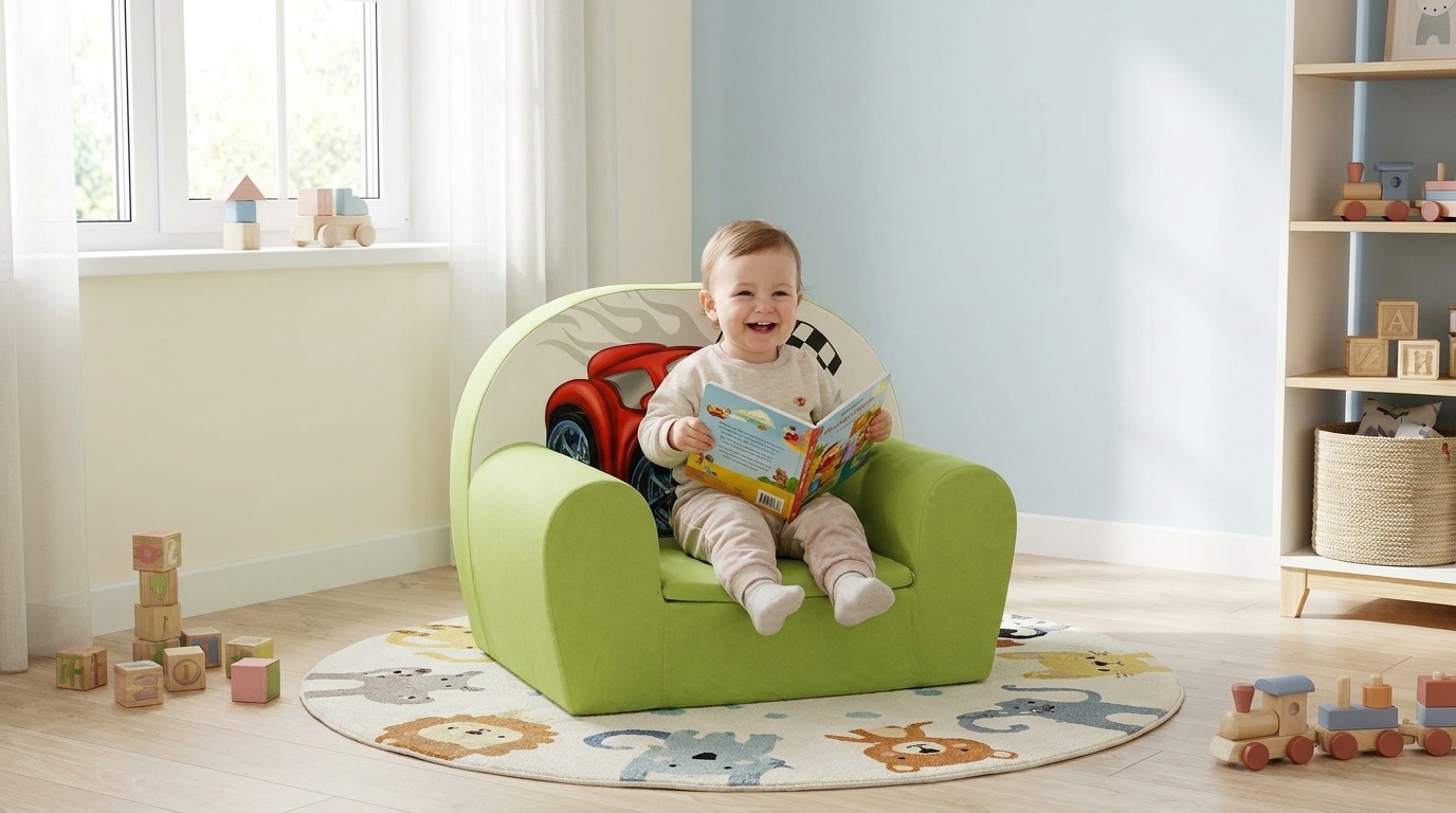 Luxe kinderstoel - zetel - sofa - 60 x 45 - groen cars