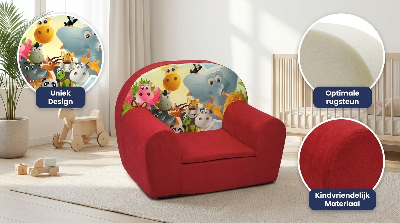 Luxe kinderstoel - kinderfauteuil - sofa - 60 x 45 - rood - Madagaskar