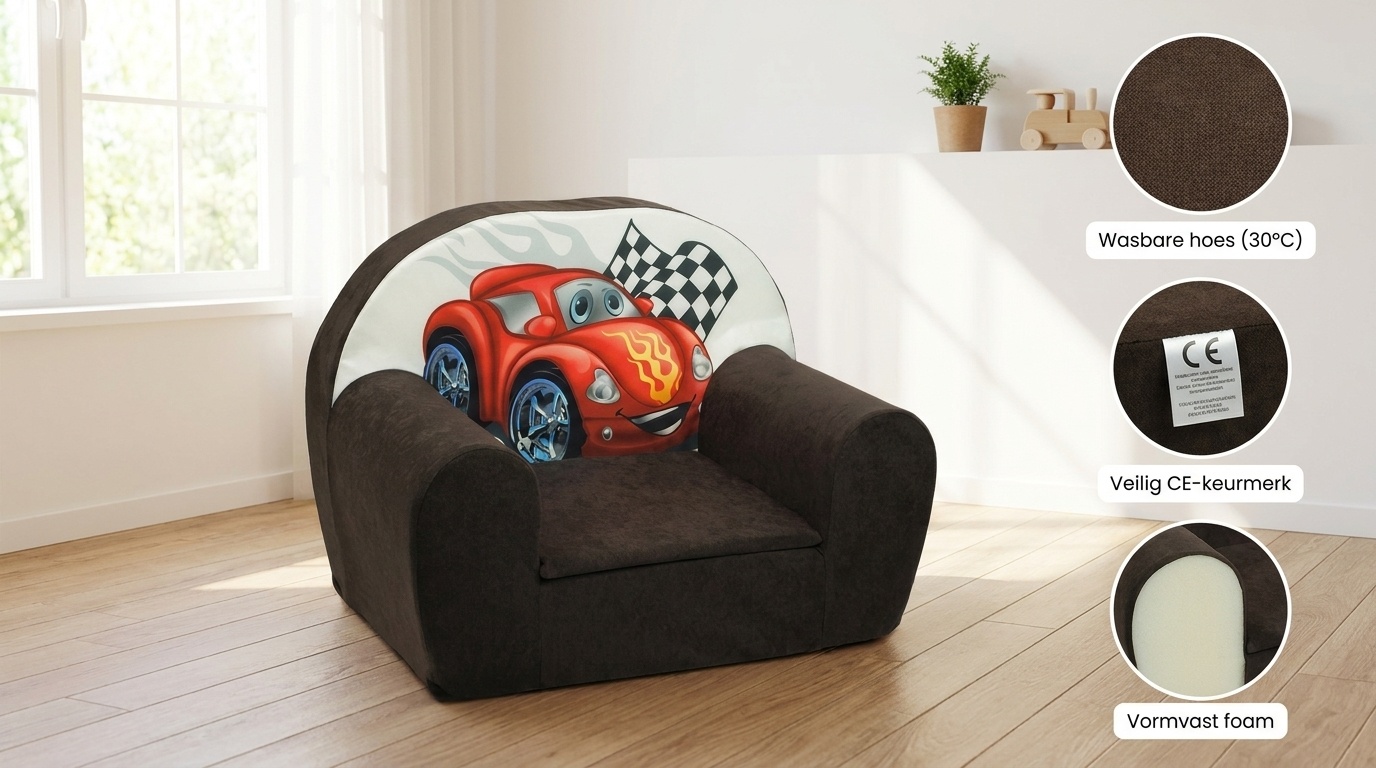 Luxe kinderstoel - kinderfauteuil - sofa - 60 x 45 - bruin - cars