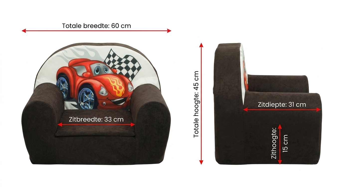 Luxe kinderstoel - kinderfauteuil - sofa - 60 x 45 - bruin - cars