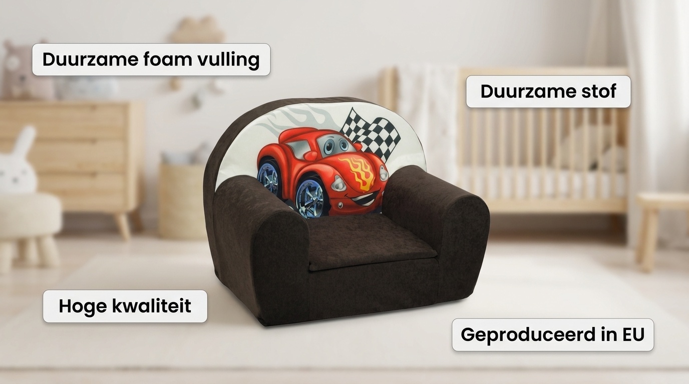 Luxe kinderstoel - kinderfauteuil - sofa - 60 x 45 - bruin - cars