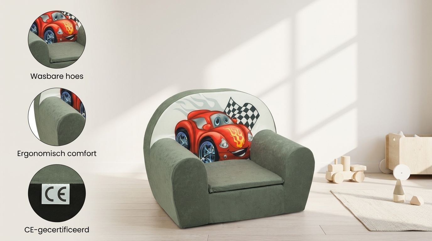Luxe kinderstoel - kinderfauteuil - sofa - 60 x 45 - grijs - cars