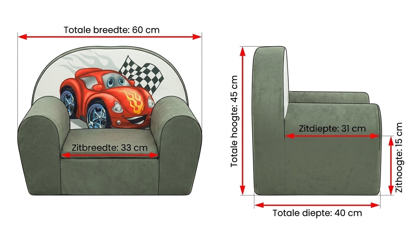 Luxe kinderstoel - kinderfauteuil - sofa - 60 x 45 - grijs - cars