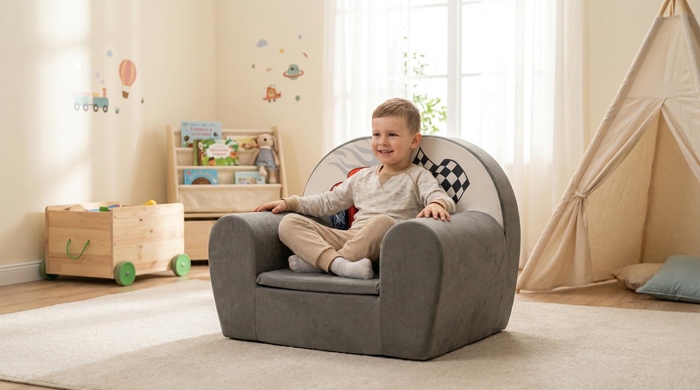 Luxe kinderstoel - kinderfauteuil - sofa - 60 x 45 - grijs - cars