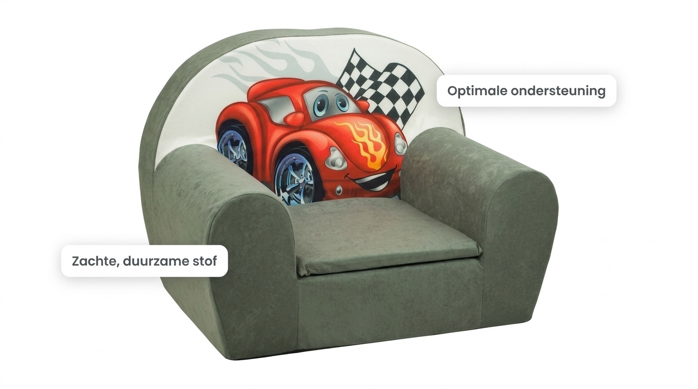 Luxe kinderstoel - kinderfauteuil - sofa - 60 x 45 - grijs - cars